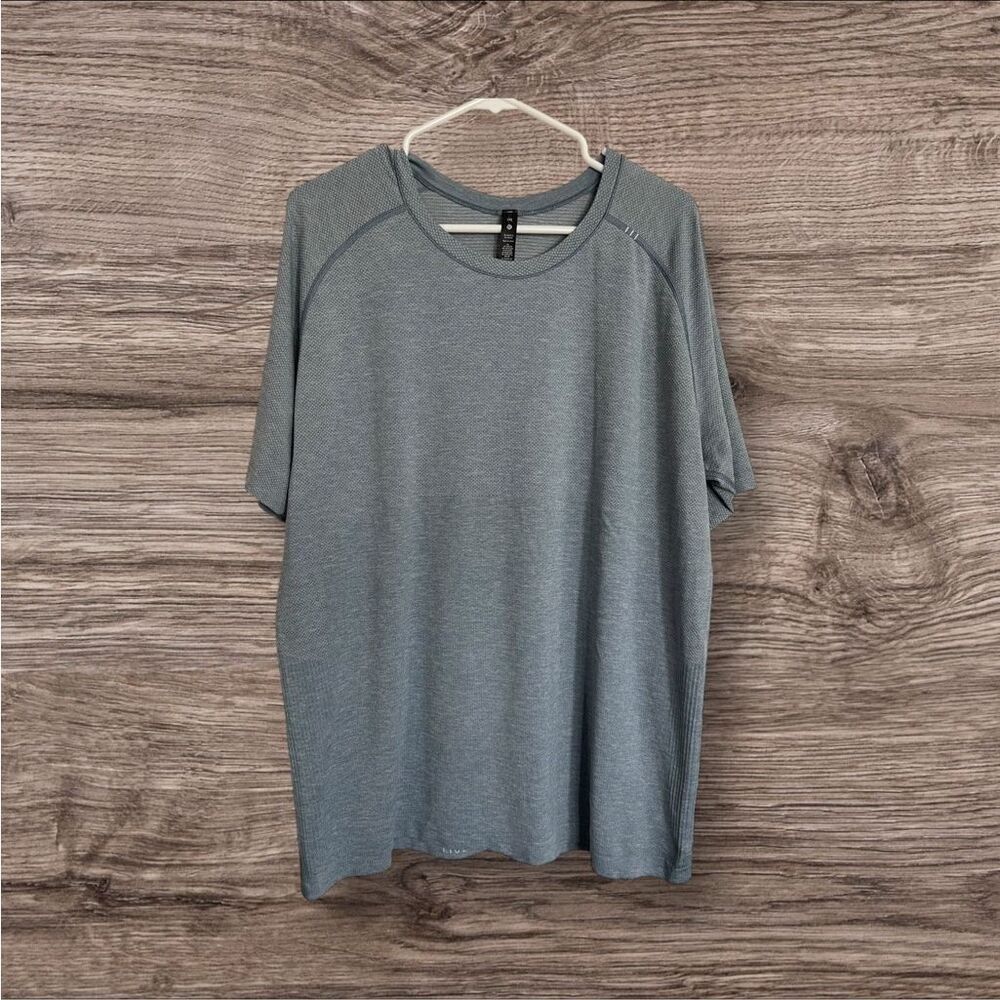 Lululemon Mens Blue White Metal Vent Tech Short Sleeve Crewneck T-Shirt 2XL